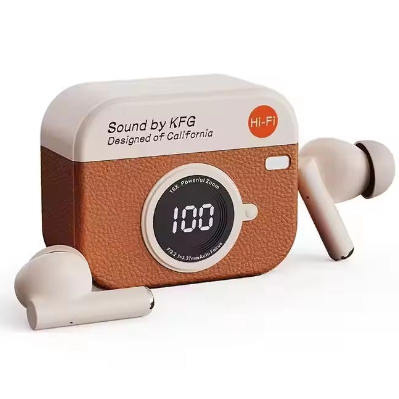 X73 Retro Camera Leather Grain Design Wireless Earbuds